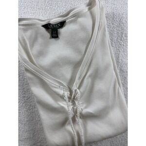 Lauren‎ Ralph Lauren White Lace Up Shirt Top Large Ribbed Black Label